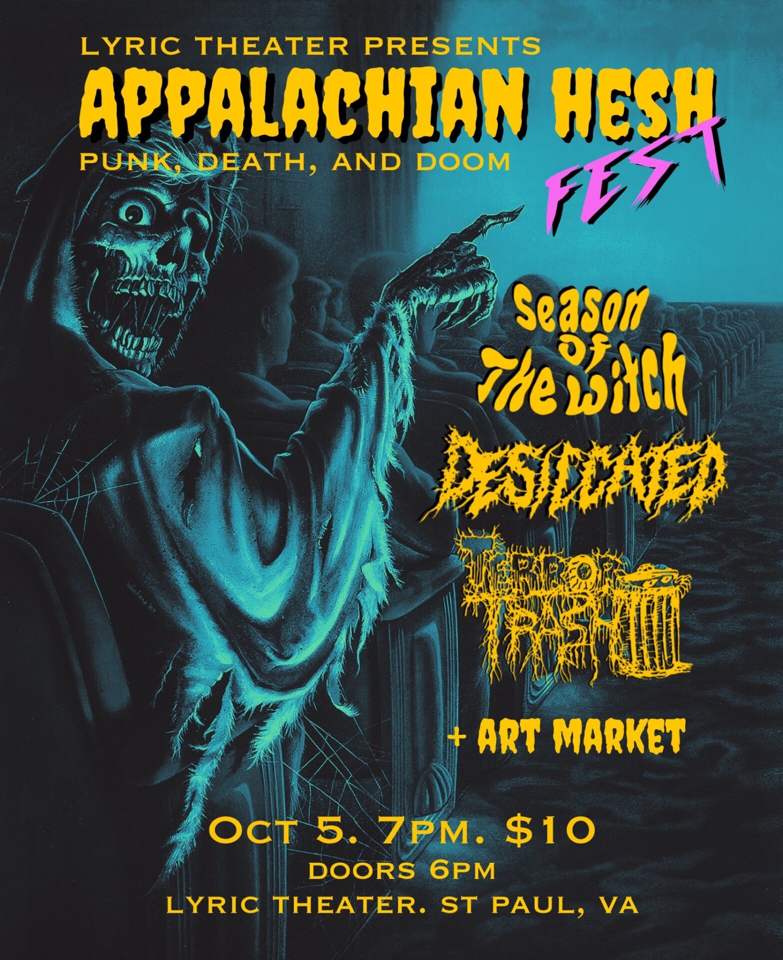 Text: Lyric Theater presents Appalachian Hesh Fest: Punk, Death and Doom."