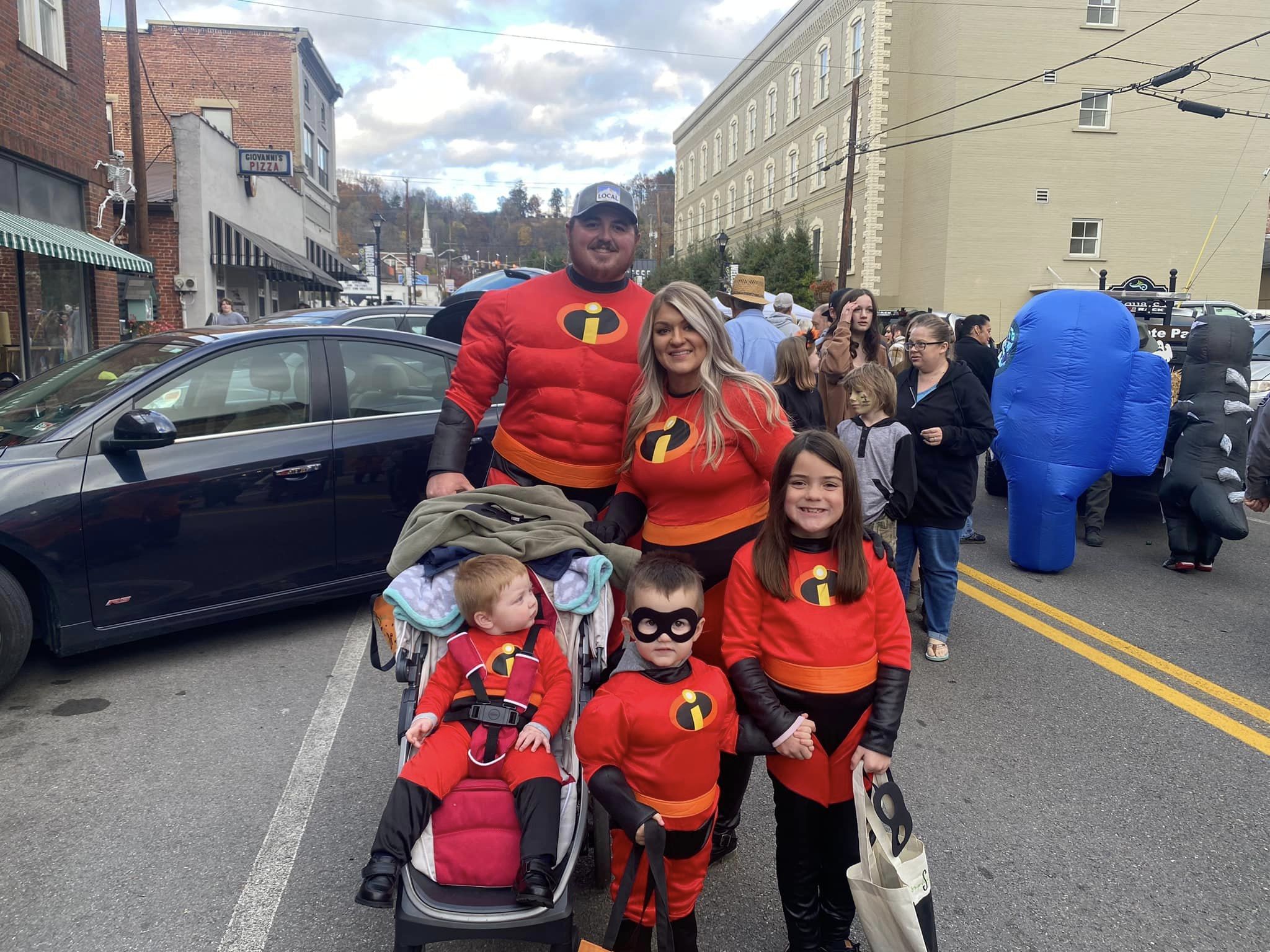 A family dressed as the Incredibles in Downtown St. Paul.